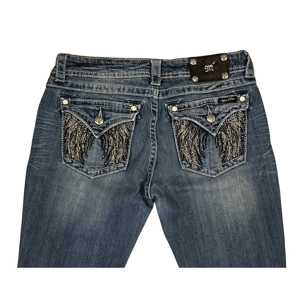 Miss Me Women's Light Wash Bootcut Jeans Low Rise Slim Fit Embellished WINGS 30 - Picture 2 of 10